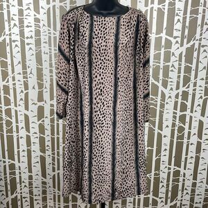 Vintage 80s Leopard Animal Print Loose Fit Dress 3/4 Sleeve Dress sz 18.5